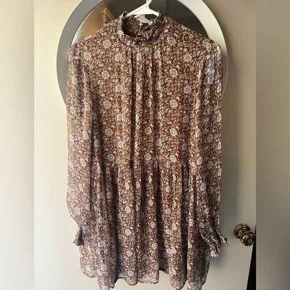 Sezane Olivia Long Sleeve Dress in Flora Moka - Picture 7 of 10